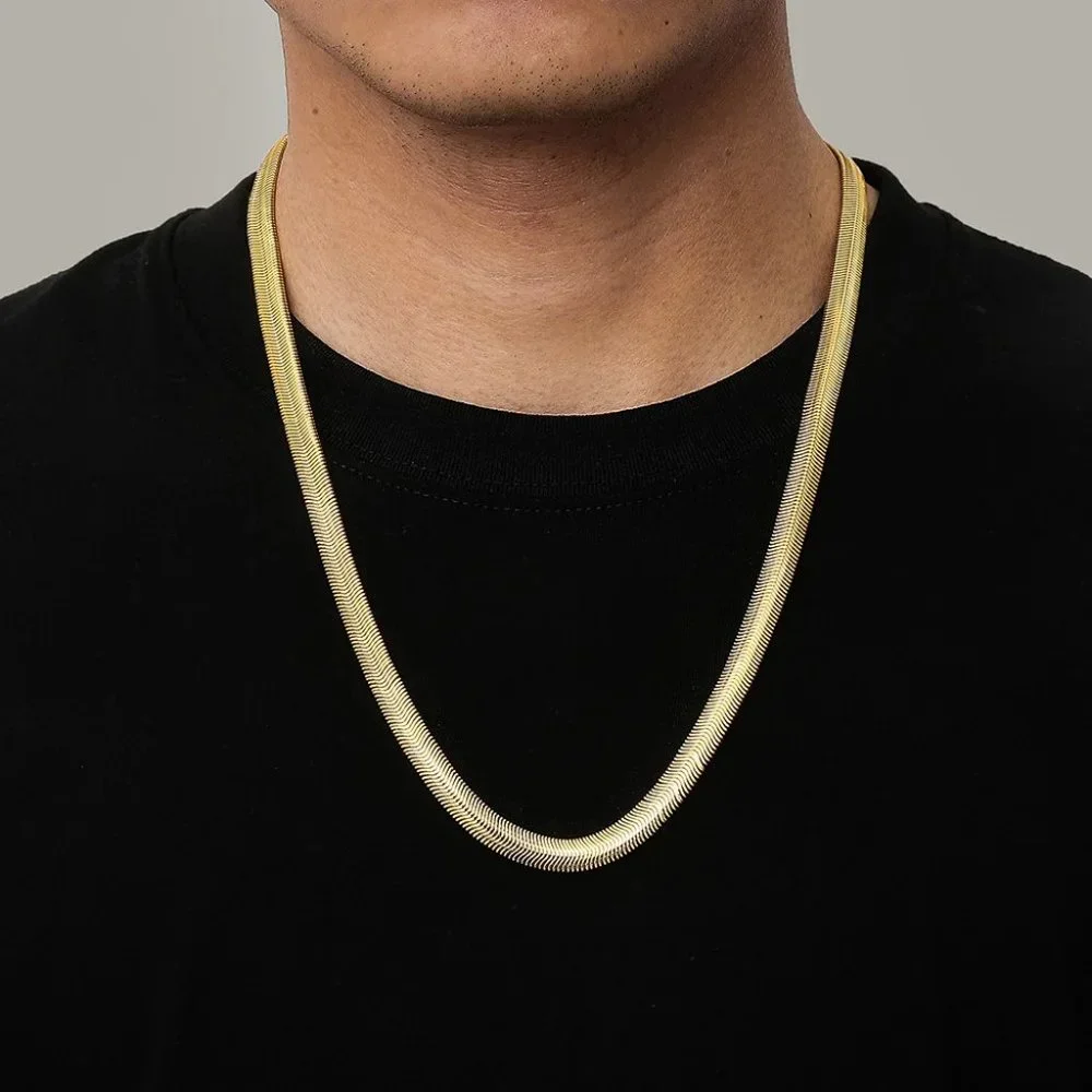 20 Inch Herringbone Necklace and 8 inch Bracelet Set 6mm Wide 18K Yellow Gold